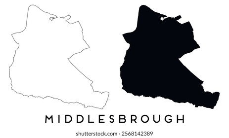 Middlesbrough map outline and black silhouette vector