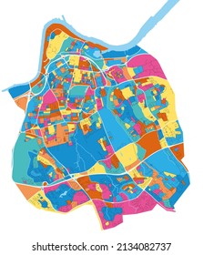 Middlesbrough, North East England, England colorful high resolution vector art map with city boundaries. White outlines for main roads. Many details. Blue shapes for water. 