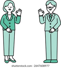 middle-senior businessperson in a positive pose-simple full-body illustration