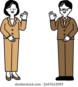 middle-senior businessperson in a positive pose-simple full-body illustration