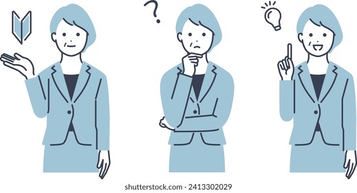 A middle-senior businesswoman. Vector illustration material set