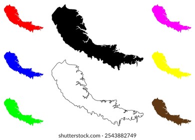 Condado de Middlesex, Commonwealth da Virgínia (Condado dos EUA, Estados Unidos da América, EUA, EUA) mapa ilustração vetorial, esboço de rabisco Mapa de Middlesex