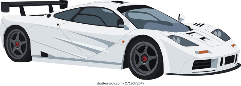 Mid-Engine Exotic Supercar, un elegante superdeportivo de motor central blanco con un Grande alerón trasero, kits de carrocería aerodinámicos y ruedas de carreras de cinco radios