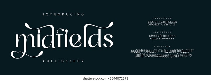 Midfields, luxury alphabet logo font typography elegant wedding classic lettering serif fonts decorative vintage retro logo design vector logo for brand. vector illustration

