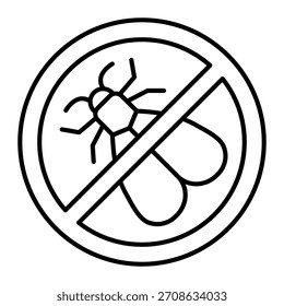 Icono de línea delgada de banda media, concepto de plaga. Gráficos de Vector. Signo prohibido del artículo en el fondo blanco, icono del estilo del contorno para el móvil o el Diseño web