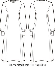 Midi dress, fashion vector sketch