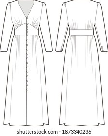 Midi Dress, Fashion Vector Sketch