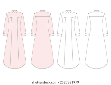 Midi Dress Flat Design Vector and Technical Drawing