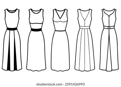 Midi Dress Line Art Perfect for Creative Projects