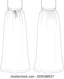 Midi dress nightgown technical drawing vector