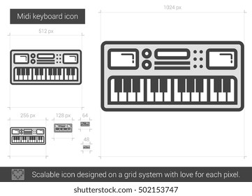 Midi keyboard vector line icon isolated on white background. Midi keyboard line icon for infographic, website or app. Scalable icon designed on a grid system.
