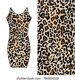 Midi length dress with leopard pattern print textile template