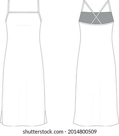 Midi night gown dress technical drawing vector