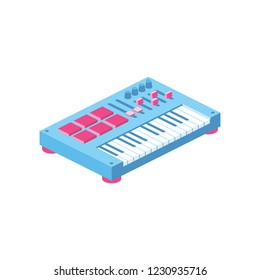 MIDI Piano Controller Mixer. Isometric 3d Icon. Creative illustration idea.