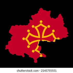 Midi Pyrenees map flag vector silhouette illustration isolated on black background. France province map. French territory. France map region province.
