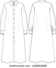 Midi Shirt Dress. Vector Sketch