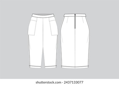 Falda midi vector Faldas dibuja vector ilustración técnica de moda falda dibujo