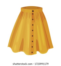 Midi Yellow Flared Skirt with Pleats Isolated on White Background Front View Vector Illustration