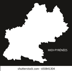 Midi-Pyrenees France map black inverted silhouette illustration