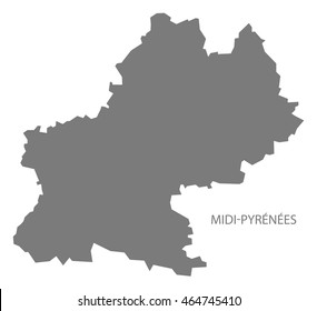 Midi-Pyrenees France Map grey