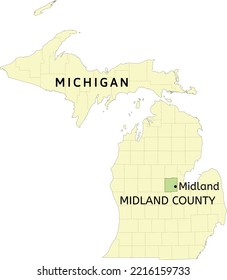 Midland County and city of Midland location on Michigan state map