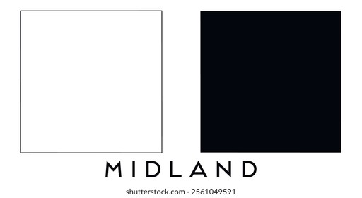 Midland County, Texas map outline and black silhouette vector