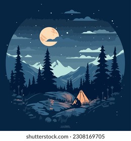 Midnight adventure in forest under moonlight, isolated