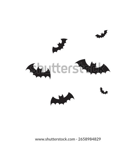 Midnight bat swarm silhouette. Dynamic cluster of bats fluttering across the sky.