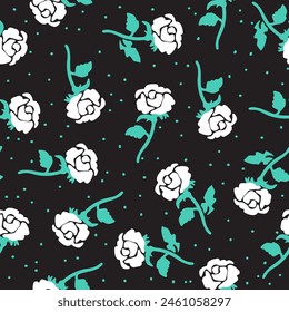 Midnight Blooming Whites Roses Vector Pattern can be use for background and apparel design
