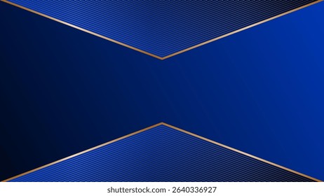 Midnight blue abstract background with triangular frames and gold lines, modern geometric pattern, angles