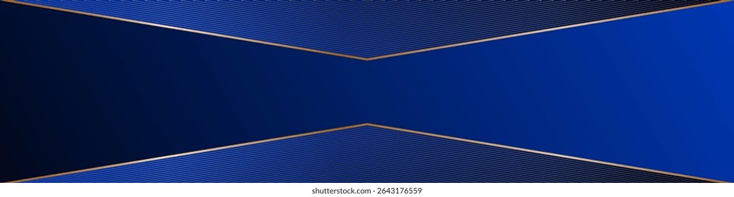 Midnight blue abstract banner with triangular frames and gold lines, modern geometric pattern, angles	