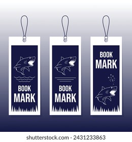 Diseño de marcador de color azul medianoche, Diseño de marcador simple con fondo brillante, Perfecto para los amantes de los libros, Diseño de marcador con vector de tiburón.