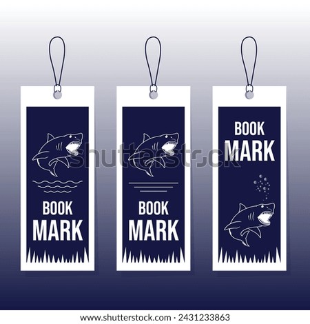 Midnight Blue color bookmark layout design, Simple bookmark design with glossy background, Perfect for book lovers, Bookmark layout design using shark vector.