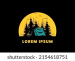 Midnight camping with bonfire illustration design