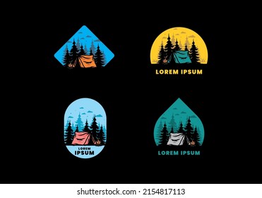 Midnight camping with bonfire illustration design