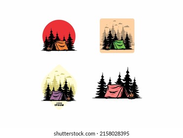 Midnight camping with bonfire illustration design