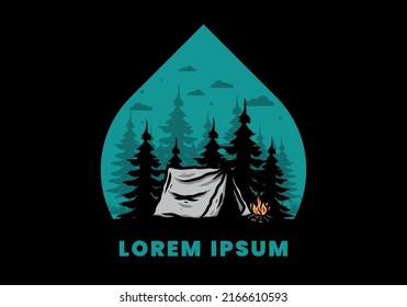 Midnight camping with bonfire illustration design