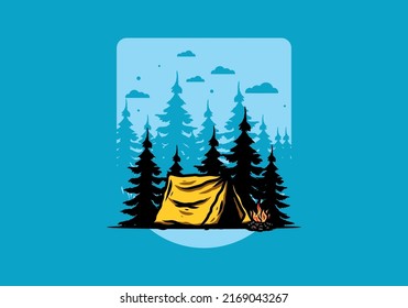 Midnight camping with bonfire illustration design