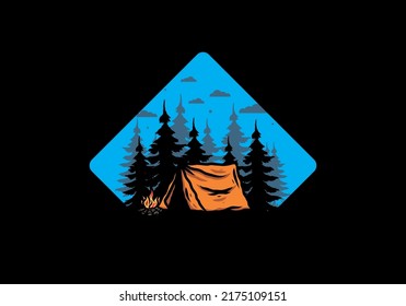 Midnight camping with bonfire illustration design