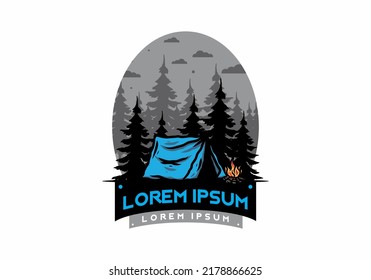 Midnight camping with bonfire illustration design