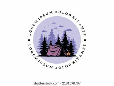 Midnight camping with bonfire illustration design