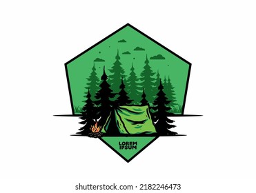 Midnight camping with bonfire illustration design