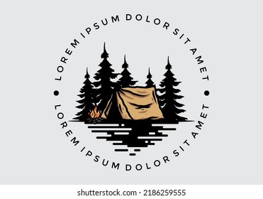 Midnight camping with bonfire illustration design