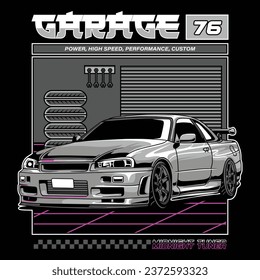 midnight car garage vector design illustration