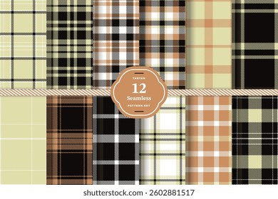 Midnight Charcoal and Cool Graphite Seamless Tartan Fabric Design Set of 12