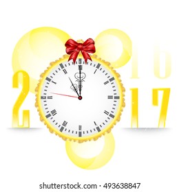midnight clock and Happy New Year 2017 vector background