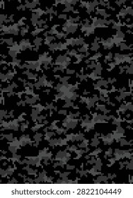 Midnight Digital Camouflage, Shadow Pixel Camo, Tactical, Night Operations, Urban Camo, Military, Dark Abstract Texture, Industrial Graphic, Organic Pixel, Fragmented Geometry, Blackout Terrain, Jigsaw, 