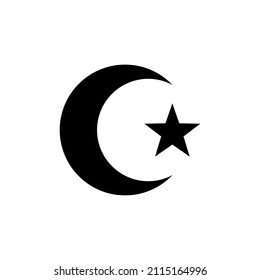 Icono plano de medianoche. La luna y las estrellas se cierran. Luna abstracta. Icono de línea de estrella y media luna, Feliz Ramadán y musulmán, icono del vector de la media luna islámica, gráficos vectoriales, signo de contorno de trazo editable
