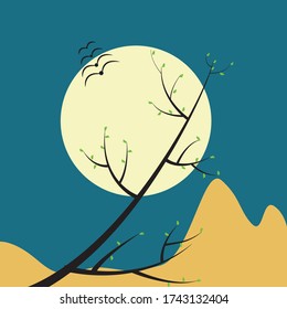 Midnight Full Moon Abstract Flat Design Vector silhouette