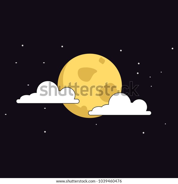 Midnight full moon and stars in dark night sky.\
Flat vector design comics illustration copyspace. Astronomy space\
and nature moon icon. Science concept cartoon planet Earth\
satellite. Spooky\
night.